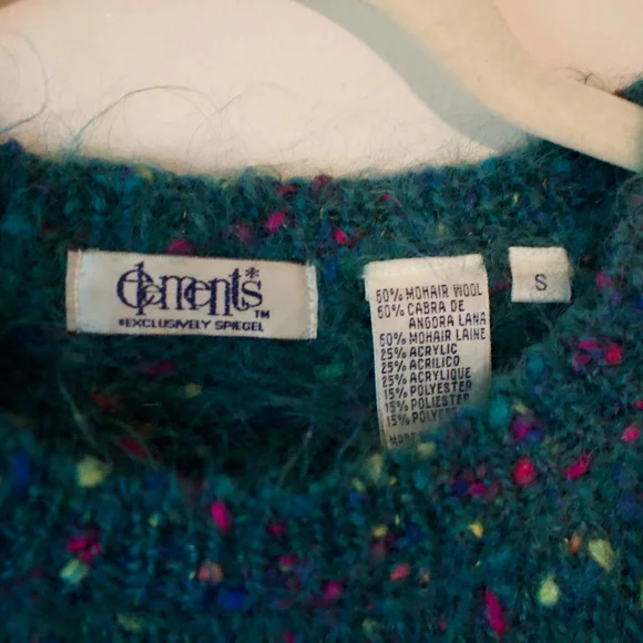 Vintage | Cropped Teal Green Funfetti Mohair Wool Sweater - Picture 6 of 6